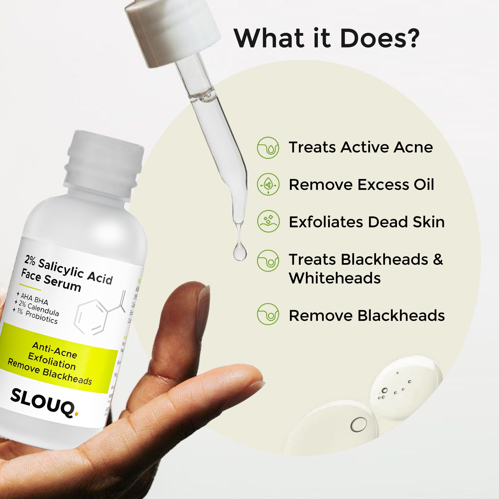 Slouq 2% Salicylic Acid Serum For Acne, Blackheads &amp; Open Pores - Reduces Excess Oil - Best for Acne Prone and Reduces Blemishes - 30ml